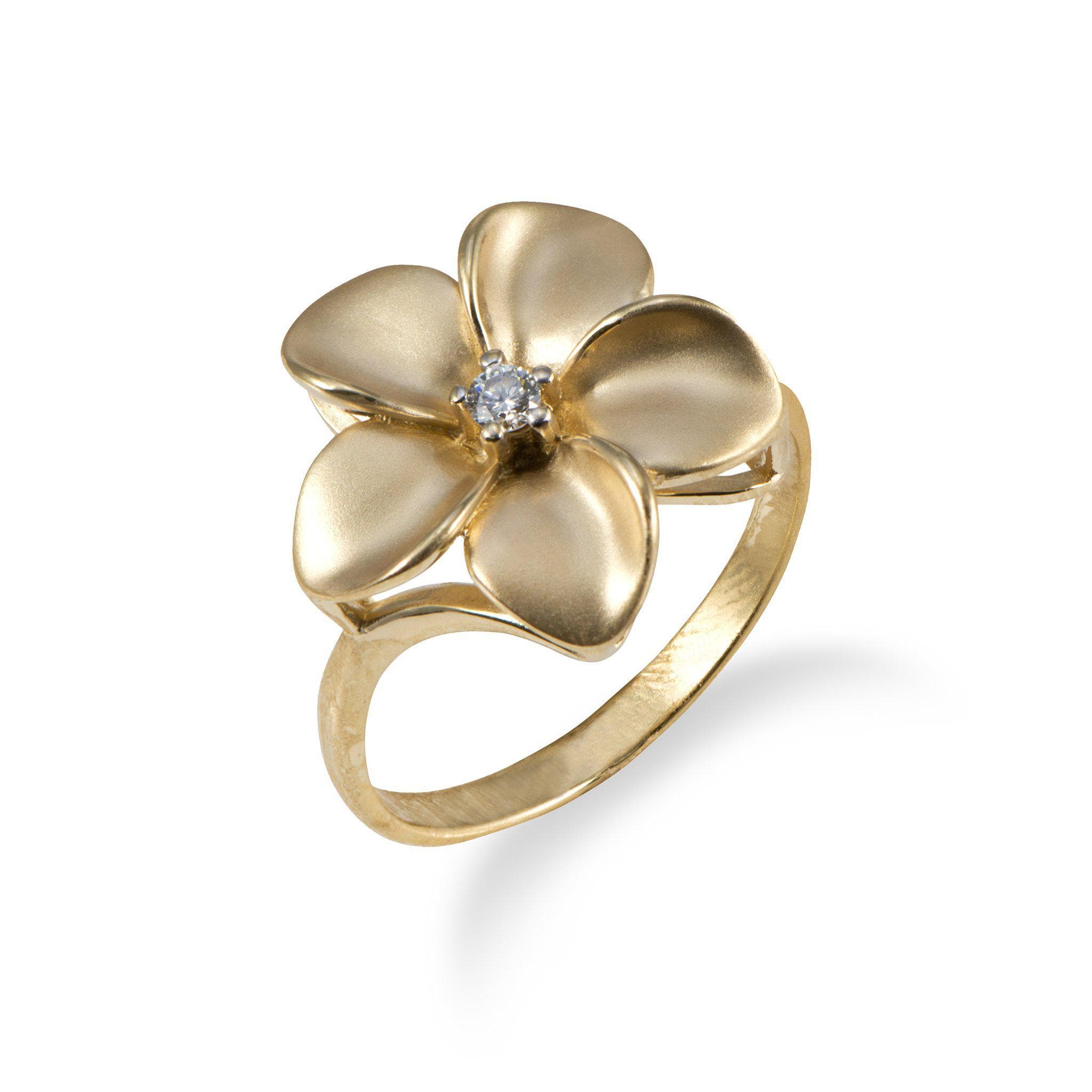 Plumeria Ring in Yellow Gold with Diamonds 9- Made in Hawaii