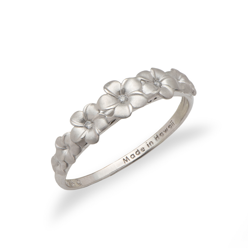 Plumeria Ring in White Gold with Diamonds – Maui Divers Jewelry
