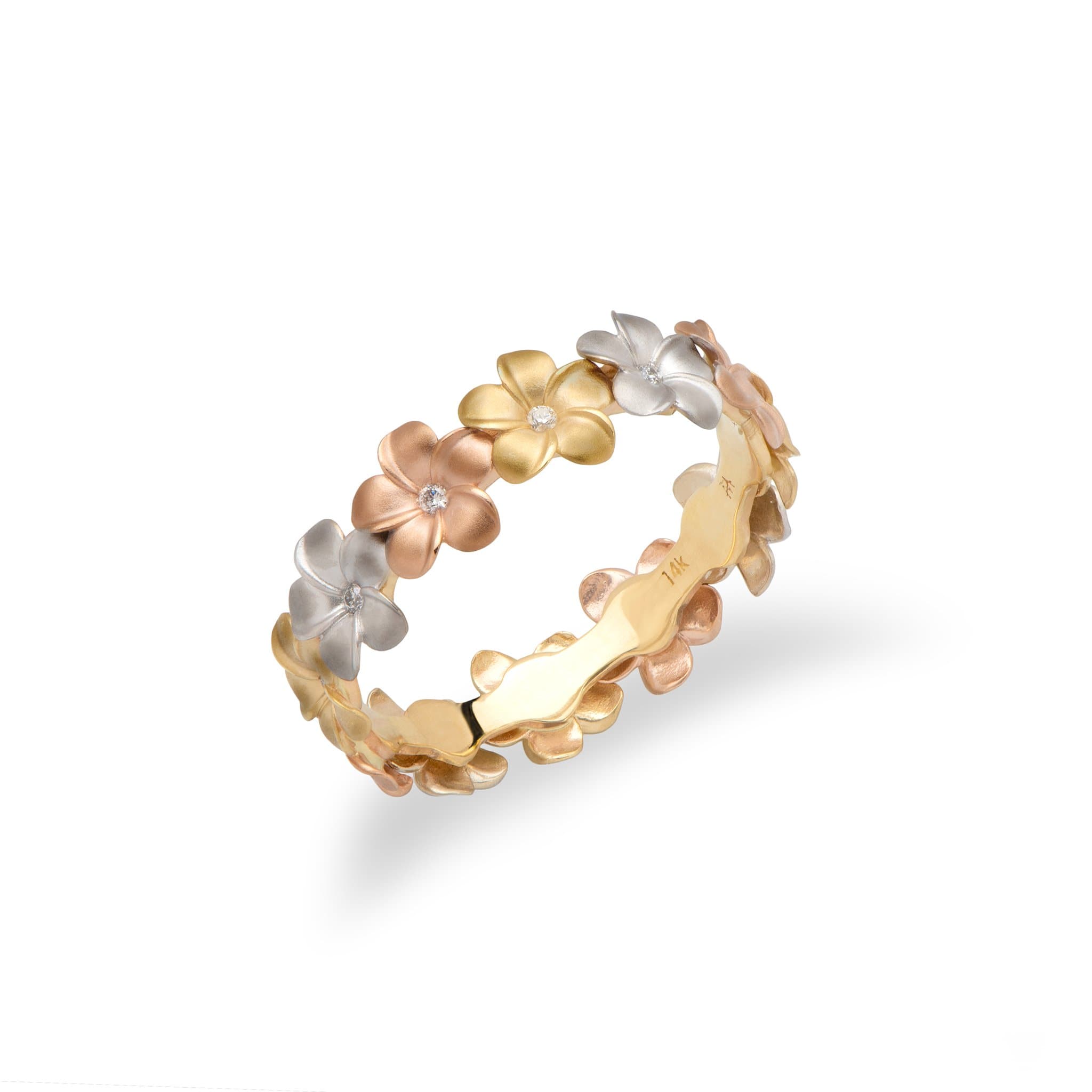 Plumeria Ring in Tri Color Gold with Diamonds - Size 7 – Maui Divers ...