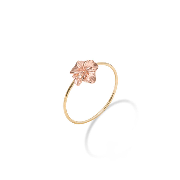 14K Yellow Gold Hibiscus Flower with Diamond Ring. – Genova Hawaiian Jewelry  & Pearls