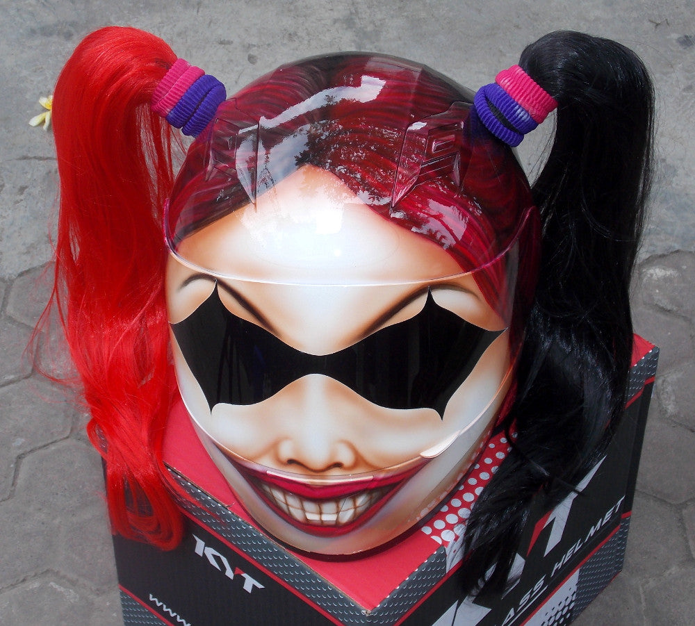 Cute Girls Motorcycle Custom Helmet Harley Quinn Ponytails – Custom