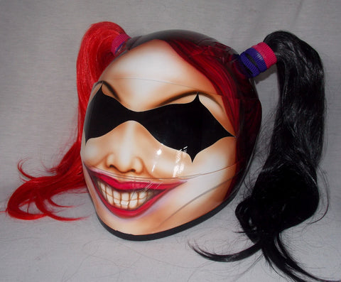 Cute Girls Motorcycle Custom Helmet Harley Quinn Ponytails – Custom