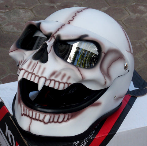 Motorcycle Helmet Skull Bones Death White Ghost Rider Custom Made 3D