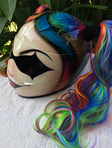 Girls Helmet Cute Girls Harley Quinn Amazing Rainbow Ponytails – Custom