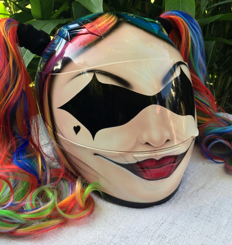 Girls Helmet Cute Girls Harley Quinn Amazing Rainbow Ponytails – Custom