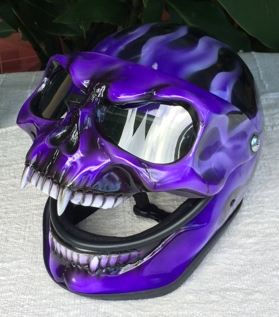 Purple Rain Girls Fire Skull Flip Up Motorcycle Helmet Airbrushed Purp