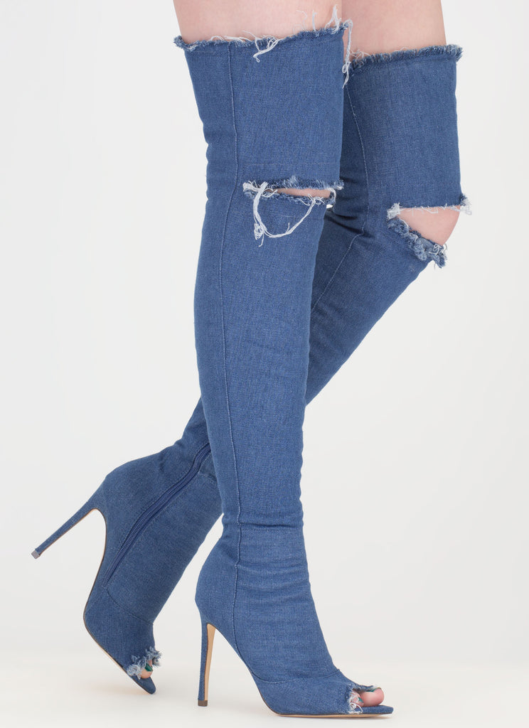 denim thigh boots