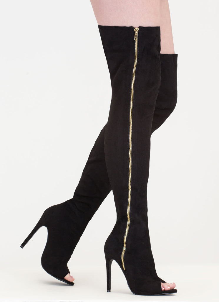 Suede Side Zipper Thigh-High Peep-Toe 