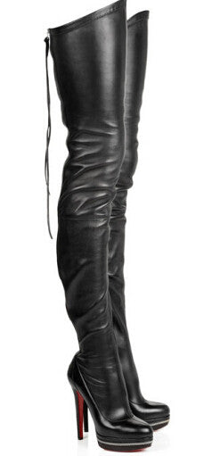 black leather thigh boots