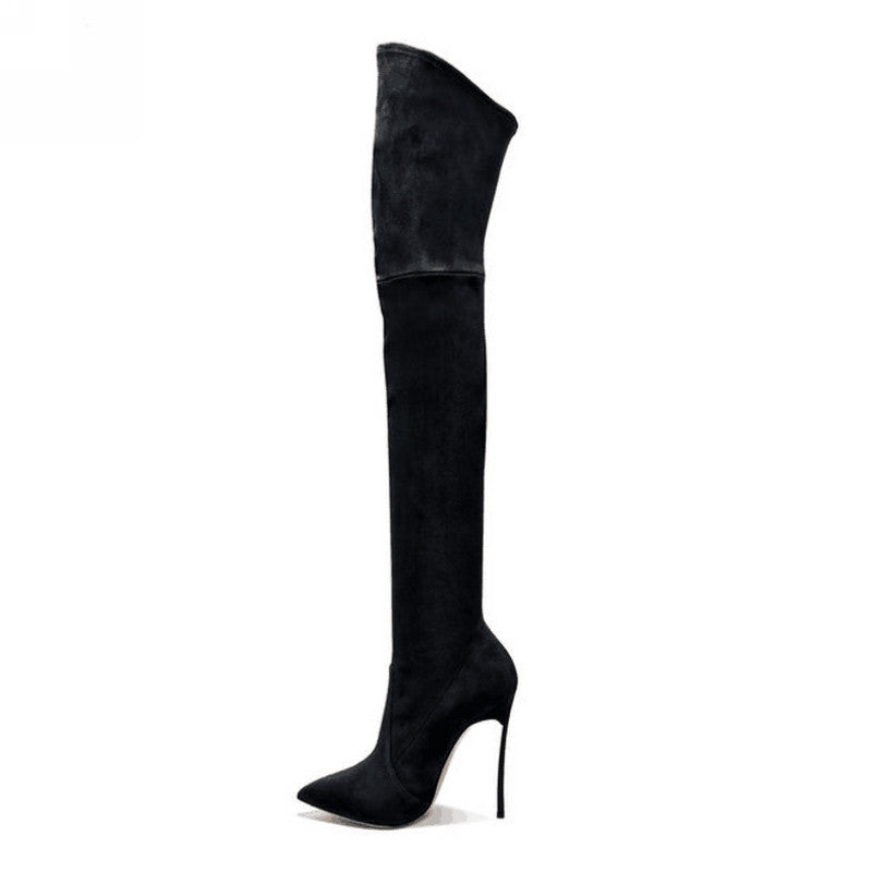 thigh high stiletto boots suede