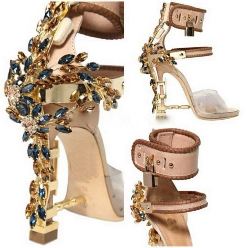 Jeweled Ankle Wrap Rhinestone High Heel 