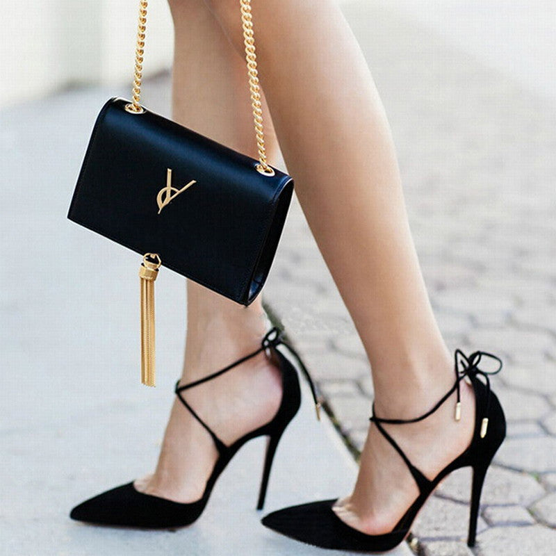 suede tie up heels