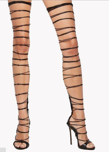 thigh high sandals heels