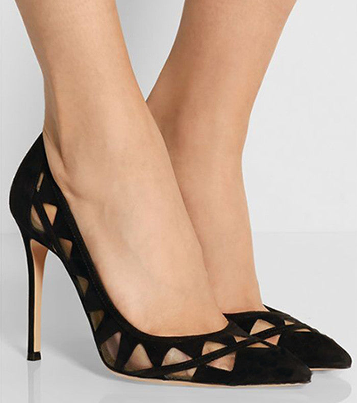 Suede Hollow Mesh Pumps – THULI NYC