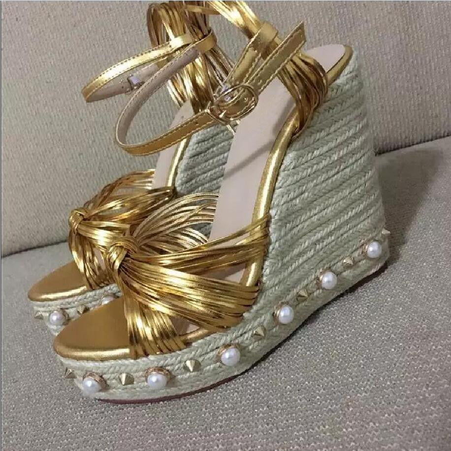 gold and pearl shoes
