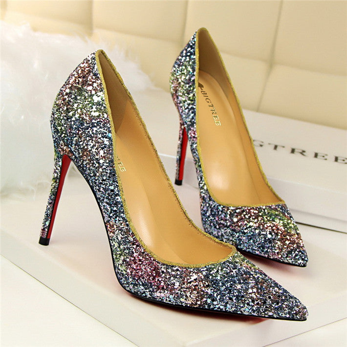 multi color sequin heels