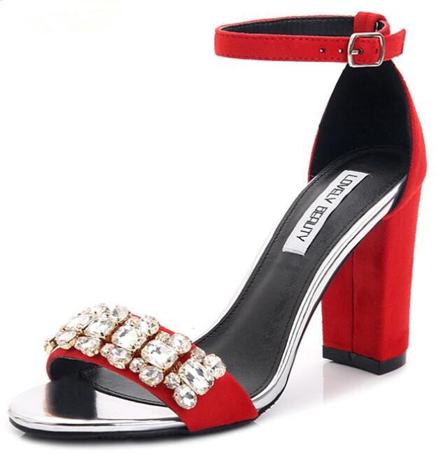 crystal block heel shoes