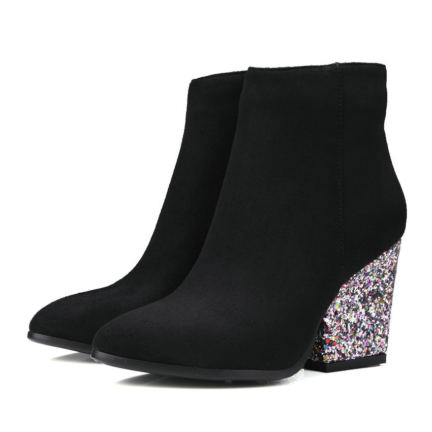 glitter heel ankle boots