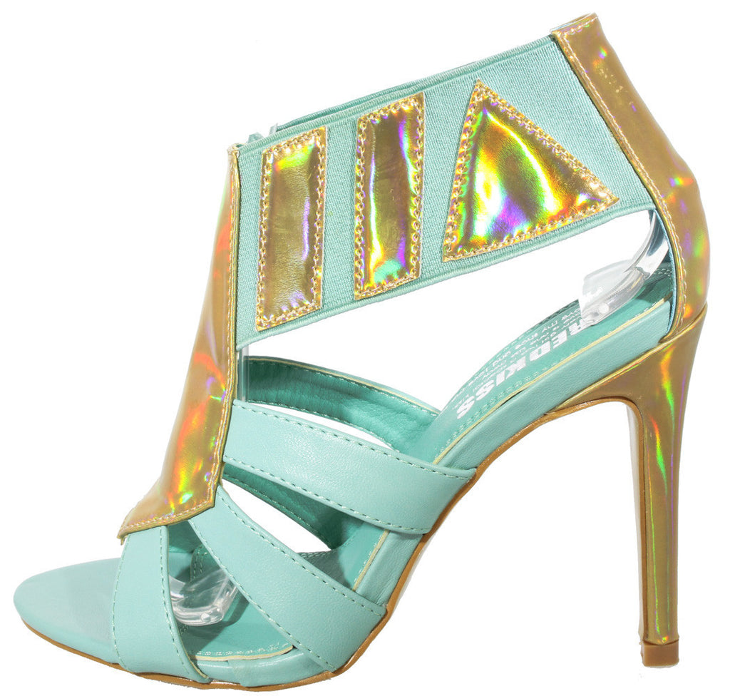 blue holographic heels