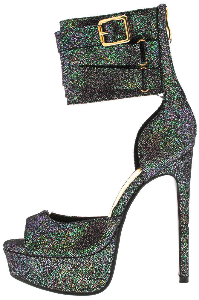 black glitter platform heels