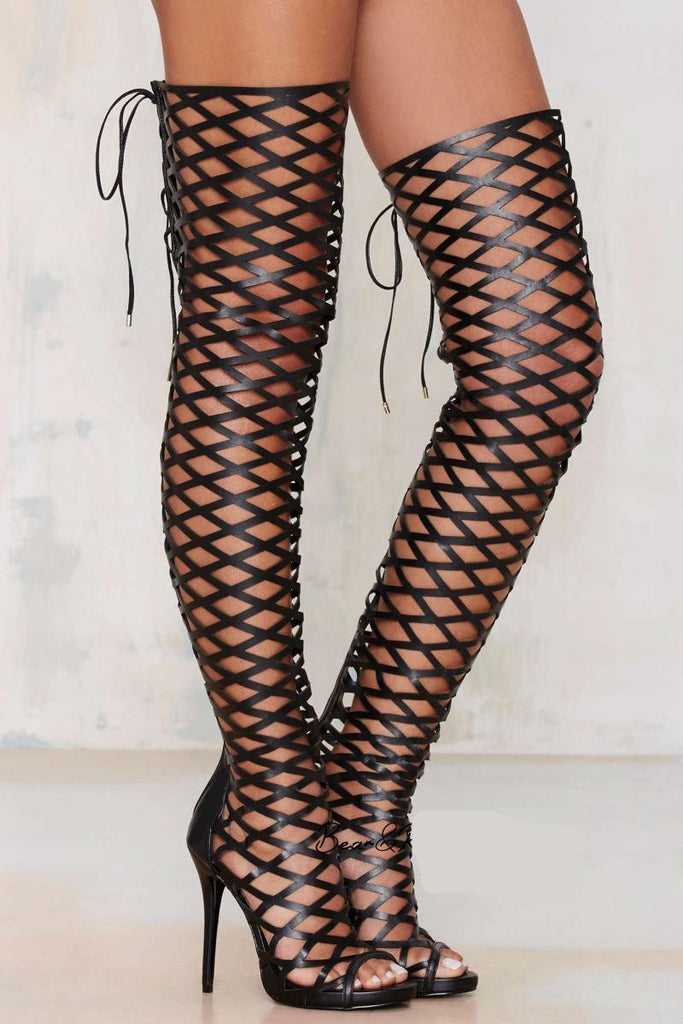 Open Toe Hollow Out Thigh High 