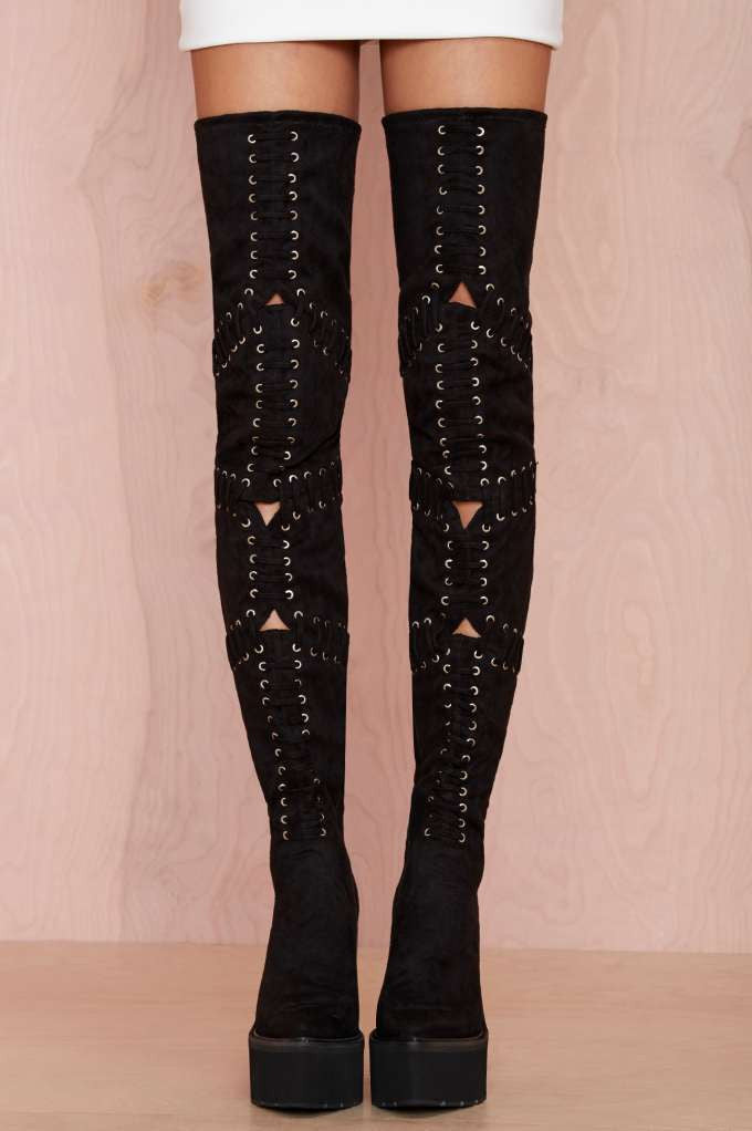 thigh high lace up heels