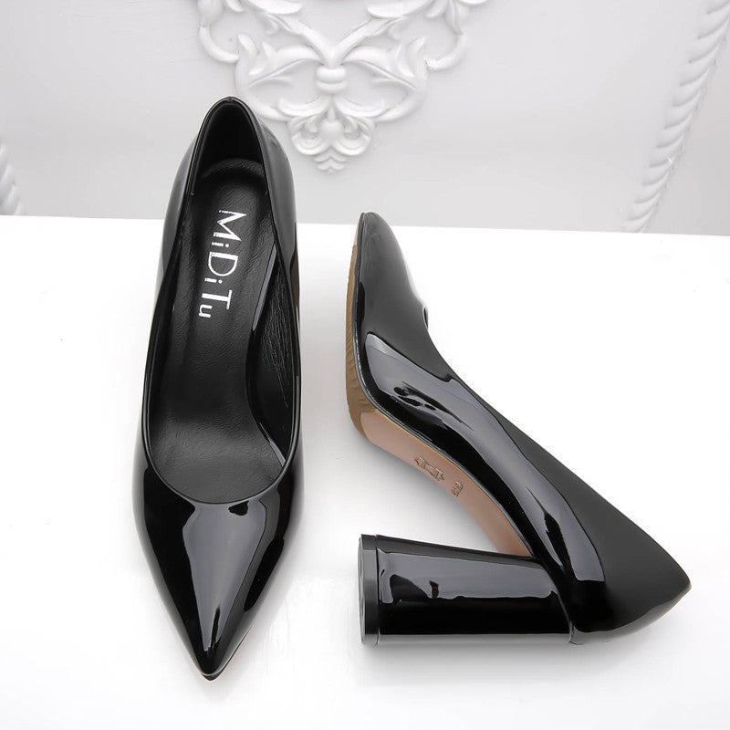 patent leather block heel shoes