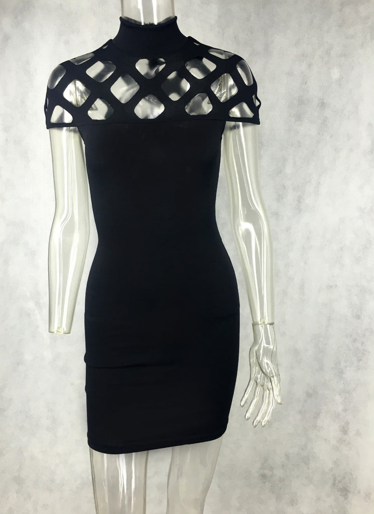 black high neck bodycon mini dress