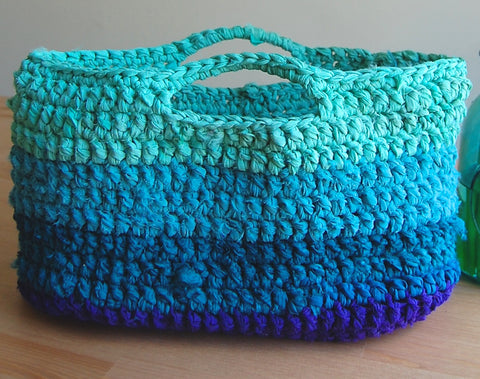 Market Tote Kit in blues sitting on a wooden surface