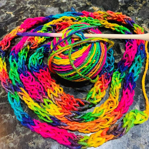 Silk Roving Worsted Weight Yarn in Watercolors- a rainbow colored worsted weight yarn!