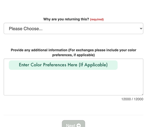 screenshot of ReturnLogic modal containing the Provide any additional information field.