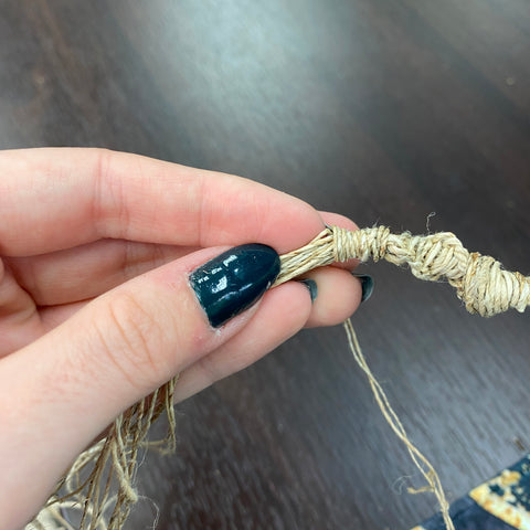 Step seven of the macrame produce bag tutorial