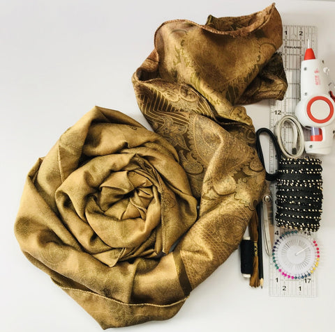 Materials Gathered to Make Sari Silk Table Runner