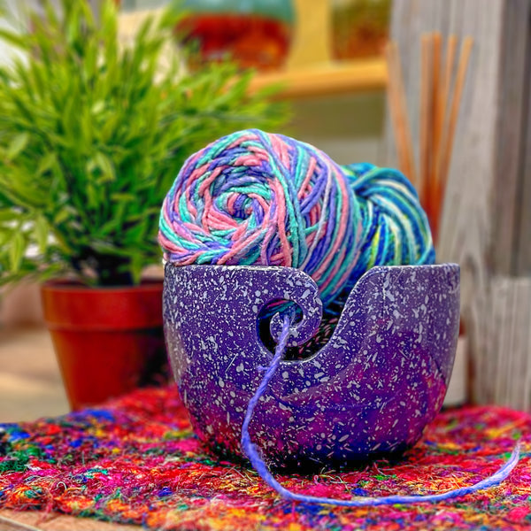 Purple Cosmic Ceramic Yarn Bowl I Darn Good Yarn