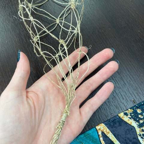 Step six of the macrame produce bag tutorial