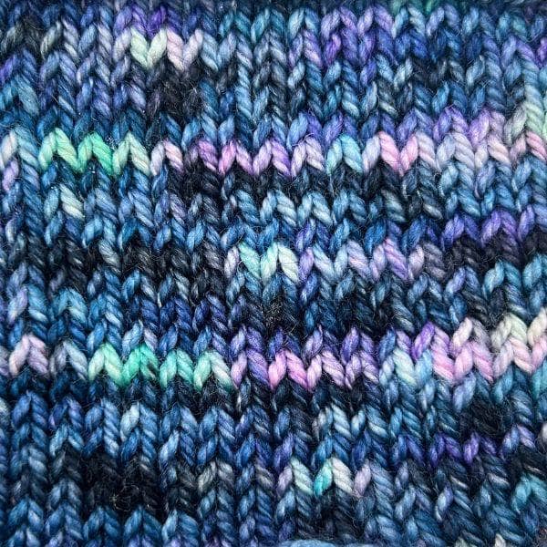 Darn Good Yarn Limited Edition Sock Yarn in 'Northern Lights' Knit Stockinette Swatch