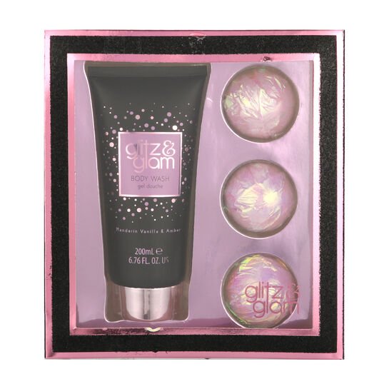 Style & Grace Glitz & Glam Bath Bombed Gift Set 200ml Body Wash + 3 x 50g Bath Fizzers