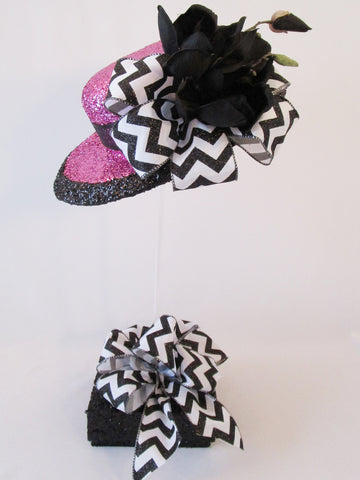 Pink & Black Brim hat centerpiece - Designs by Ginny