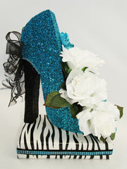 white roses high heel shoe centerpiece - Designs by Ginny