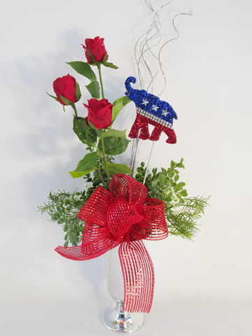 Lincoln Day Dinner Silk Roses & Elephant Centerpiece