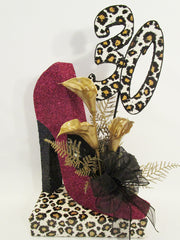 burgundy high heel shoe centerpiece - Designs by Ginny