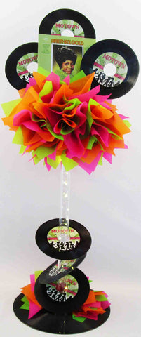 neon colors Motown themed centerpiece - Designs by Ginny