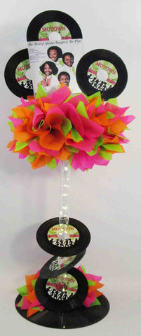 Neon colors Motown themed centerpiece - Designs by Ginny