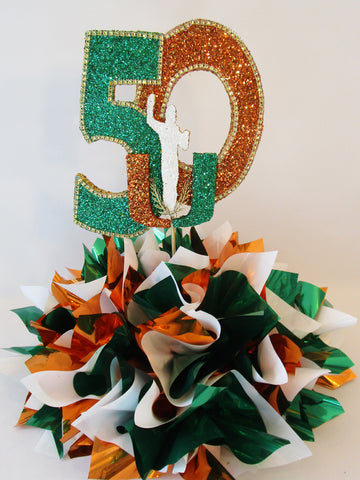 50th Anniversary centerpiece for the University of Miami Hall of Fame Induction Banquet - Designs by Ginny