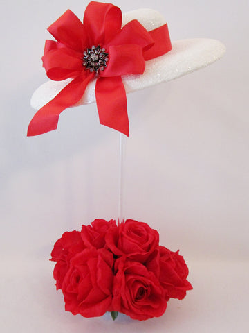 Brim Hat with red roses centerpiece - Designs by Ginny