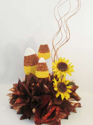 Candy Corn & Sunflower Centerpiece - Designs by Ginny