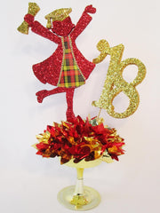 grad girl red plaid graduation centerpiece - Designs by Ginny