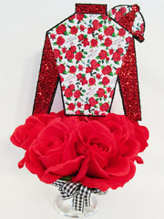 Red roses jockey silk centerpiece - Designs by Ginny