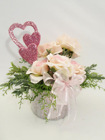 Pink Silk Roses Valentine Centerpiece - Designs by Ginny