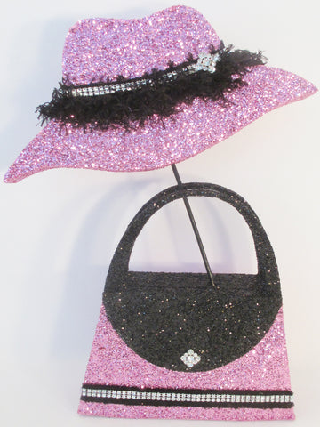 Pink cloche hat and purse centerpiece - Designs by Ginny